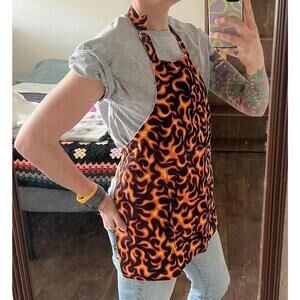 Vintage 90s Grunge Fire Print Kids Apron Pocket Homemade DIY Unisex